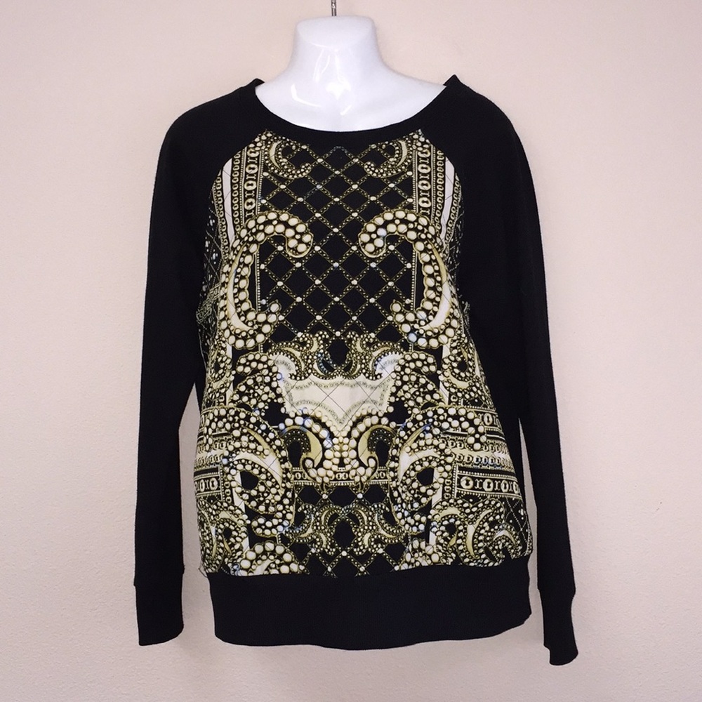 forever 21 Black Sweatshirt With Gold&White Detail